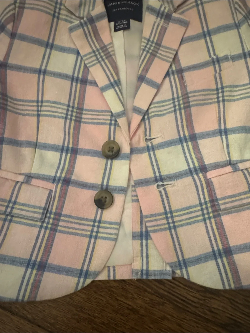 Janie and Jack Pastel Pink and blue Plaid Blazer 3-6 months